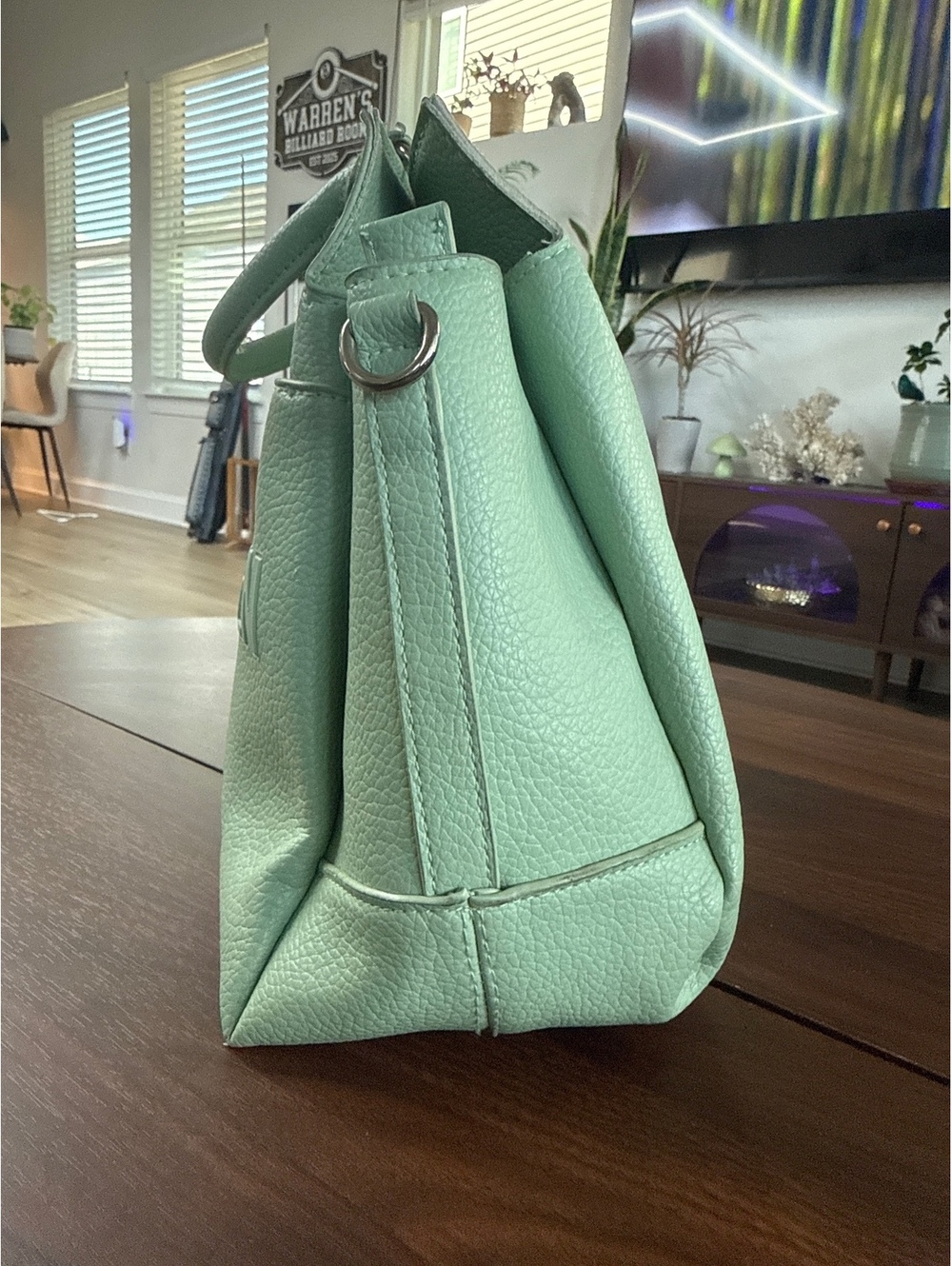 Steve Madden Mint Green Pebbled Leather Satchel Handbag - Picture 4 of 9